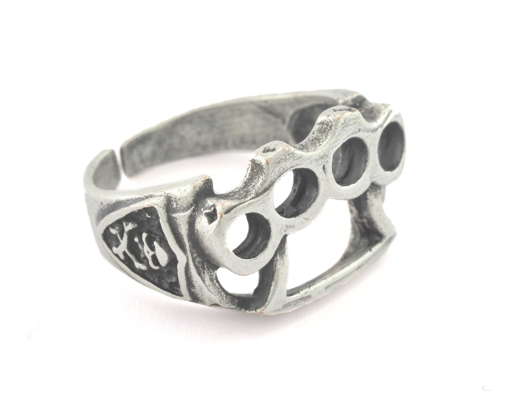 Adjustable Punch Ring Antique Silver Plated Brass (19mm 9US Inner