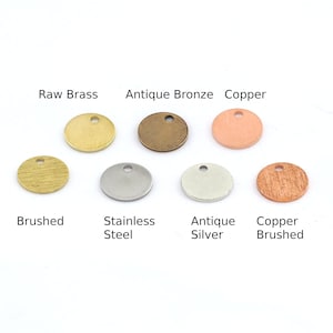 10mm Round Tag Stamping Blank Antique silver, Raw Brushed, Brass, Copper Stainless Steel 0.8 mm 1 hole Findings  S146