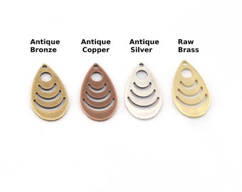 Drop Shape Charms one hole 20x11.5mm (0.8mm) Raw brass - Antique Bronze - Antique Copper - Antique Silver charms earring parts 5203