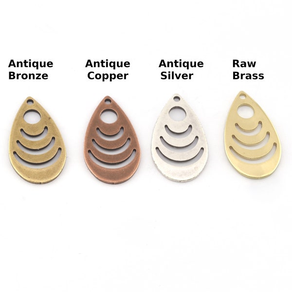 Drop Shape Charms one hole 20x11.5mm (0.8mm) Raw brass - Antique Bronze - Antique Copper - Antique Silver charms earring parts 5203