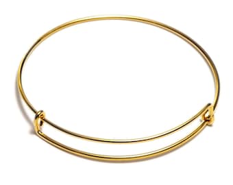 Gold Plated Expandable Wire Bangle Bracelet, Adjustable Brass Cuff, Minimalist Stackable Charm Bracelet Base RBBP 399