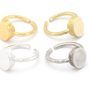 Oval Brushed Edge Ring Base Adjustable (5US) Ring Blank Raw Brass - Shiny - Antique silver - Shiny Gold plated (12x10mm blank) OZ4722