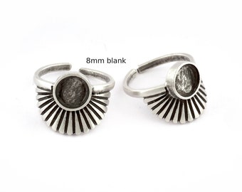 Sun Ring Round Blank Bezel Settings Antique Silver Plated Brass (8mm Blank) 5397