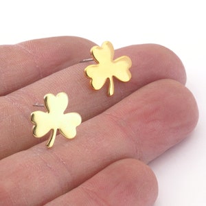 Clover Earring Stud Post Raw Brass or Gold Plated Brass 14x14 mm Earring  Blanks 4241