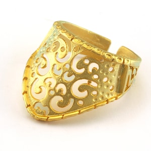 Adjustable Filigree Ring Matte Gold Plated Brass (19mm 9US inner size) OZ3210 ring23