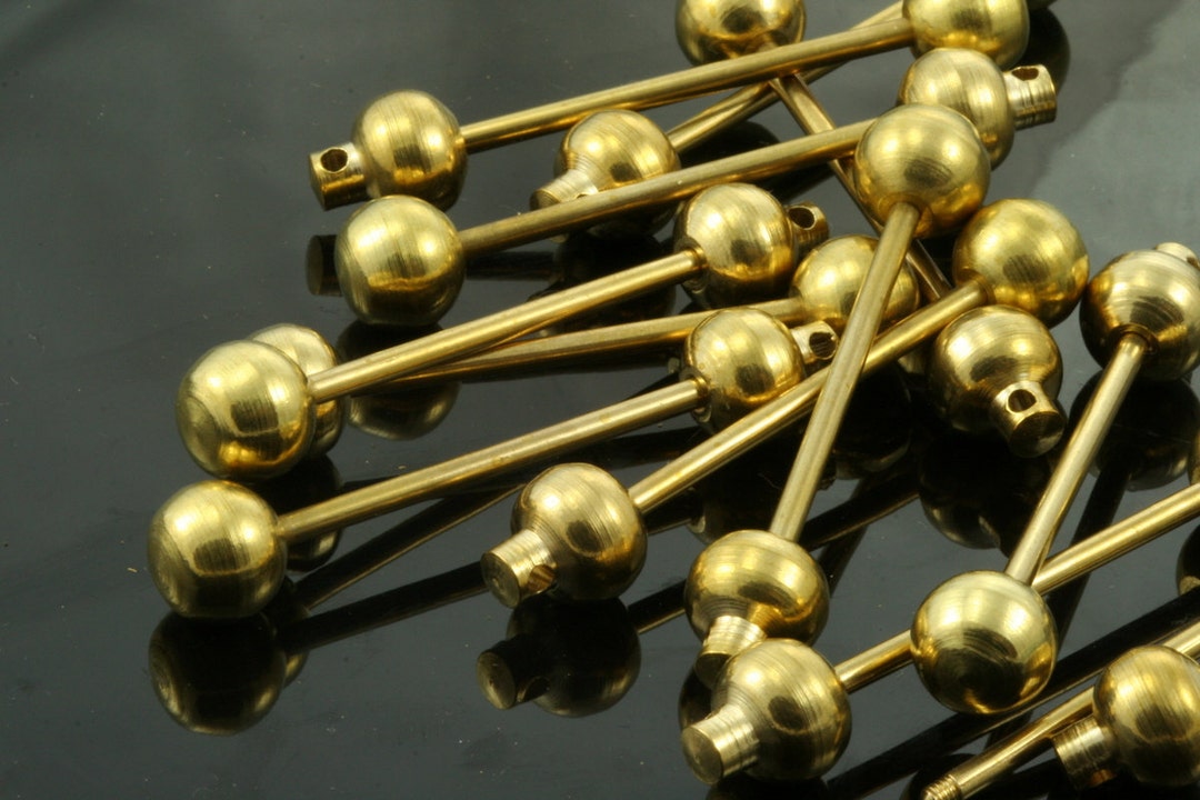 Raw Brass Barbell, 9x49mm 2mm Bar, Inner 31mm With Hole BB248 2503