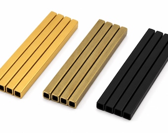 Square Brass Tube 75x5mm, 3.6mm Hole, Matte Gold Plated Raw Brass Black Painted, Hollow Metal Bar, Jewelry Making Supply 1620