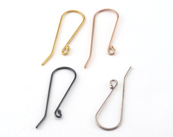 Fish Hook Ear Wires , 925k Sterling Silver Earring Hook Ball French raw ,  Gold Plated Silver, Rose Gold Plated Silver, Oxidized 34mm 2051 -   Canada
