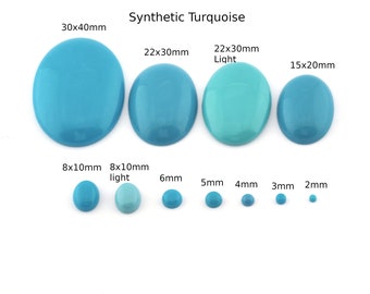 Turquoise synthétique ronde - pierres précieuses ovales cabochons à dos plat 2 3 4 5 6 8 10 12 14 16 18 20 25 - et tailles ovales sans trou 5111