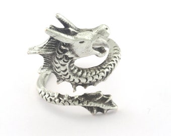 Ring Dragon Adjustable Ring Antique Silver plated brass (17.5mm 7US inner size - Adjustable ) OZ3249