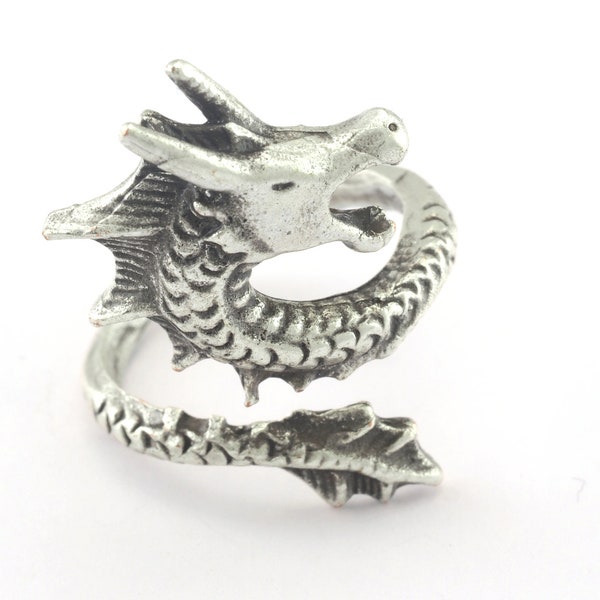 Ring Dragon Adjustable Ring Antique Silver plated brass (17.5mm 7US inner size - Adjustable ) OZ3249