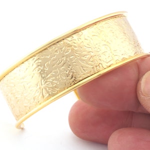 Branch Ivy Gold plated brass textured  bangle adjustable bracelet 20x60mm supplies findings Raf2 - BRC
