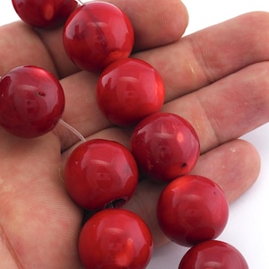 Röda korallpärlor runda 20 mm, stora ädelstenspärlor, enstaka pärlor, smyckestillverkningstillbehör, statementpärlor, naturstenspärlor, B200 Y3