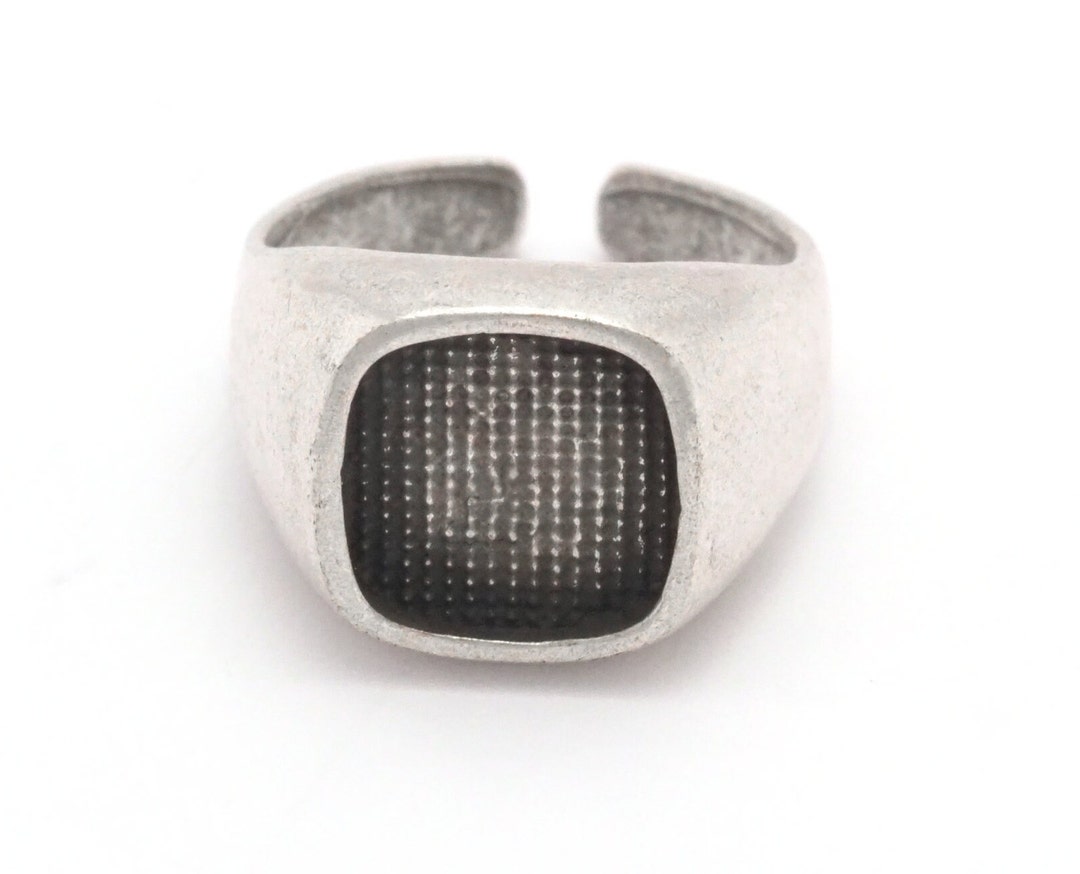 Signet Ring Adjustable Blank Antique Silver Plated Brass - Etsy