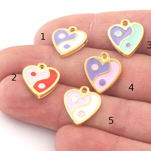 Heart Yin Yang Opposites Enamel Charms Gold Plated Charms 16x14mm 4811
