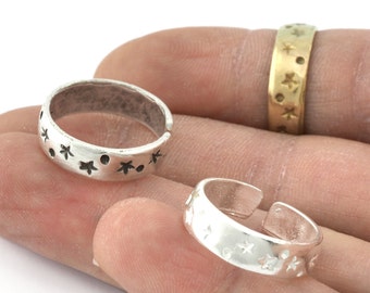 Stars Band Ring Adjustable Raw brass, Shiny Silver, Antique silver (18mm 8US inner size) 5254