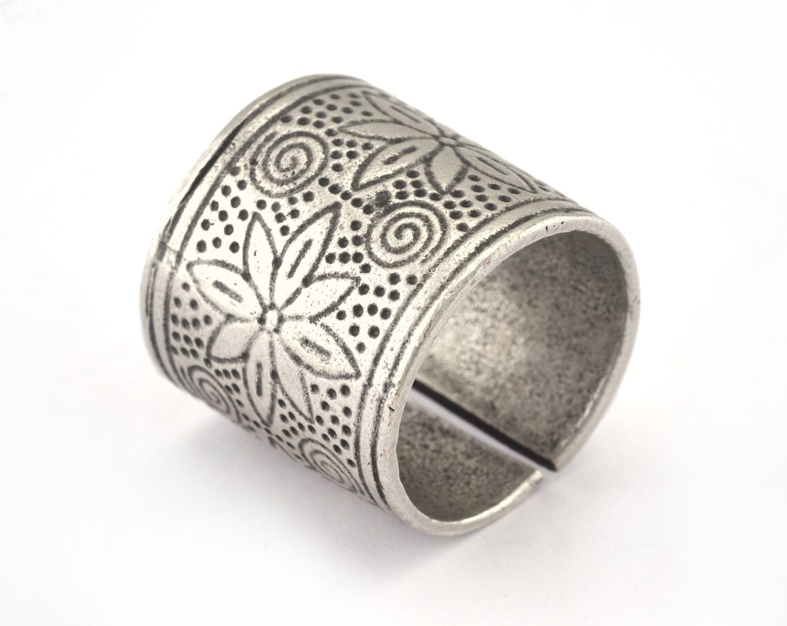 Flower Adjustable Ring Antique Silver Plated Brass (18.5mm 8.5US Inner ...