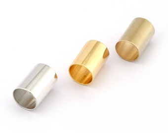 Cuentas espaciadoras cilíndricas de latón - Crudas, plateadas y doradas (16 x 11 mm, agujero de 10 mm) -bab10 1325