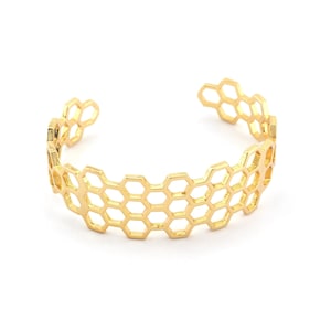 Honey Comb Bracelet Cuff Shiny Gold (Nickel lead free plated) (60mm inner size ) 4897