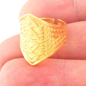 Ethnic Rhombus Ring Adjustable Shiny Gold Plated brass (16.5mm 6US inner size) OZ2663 22mm