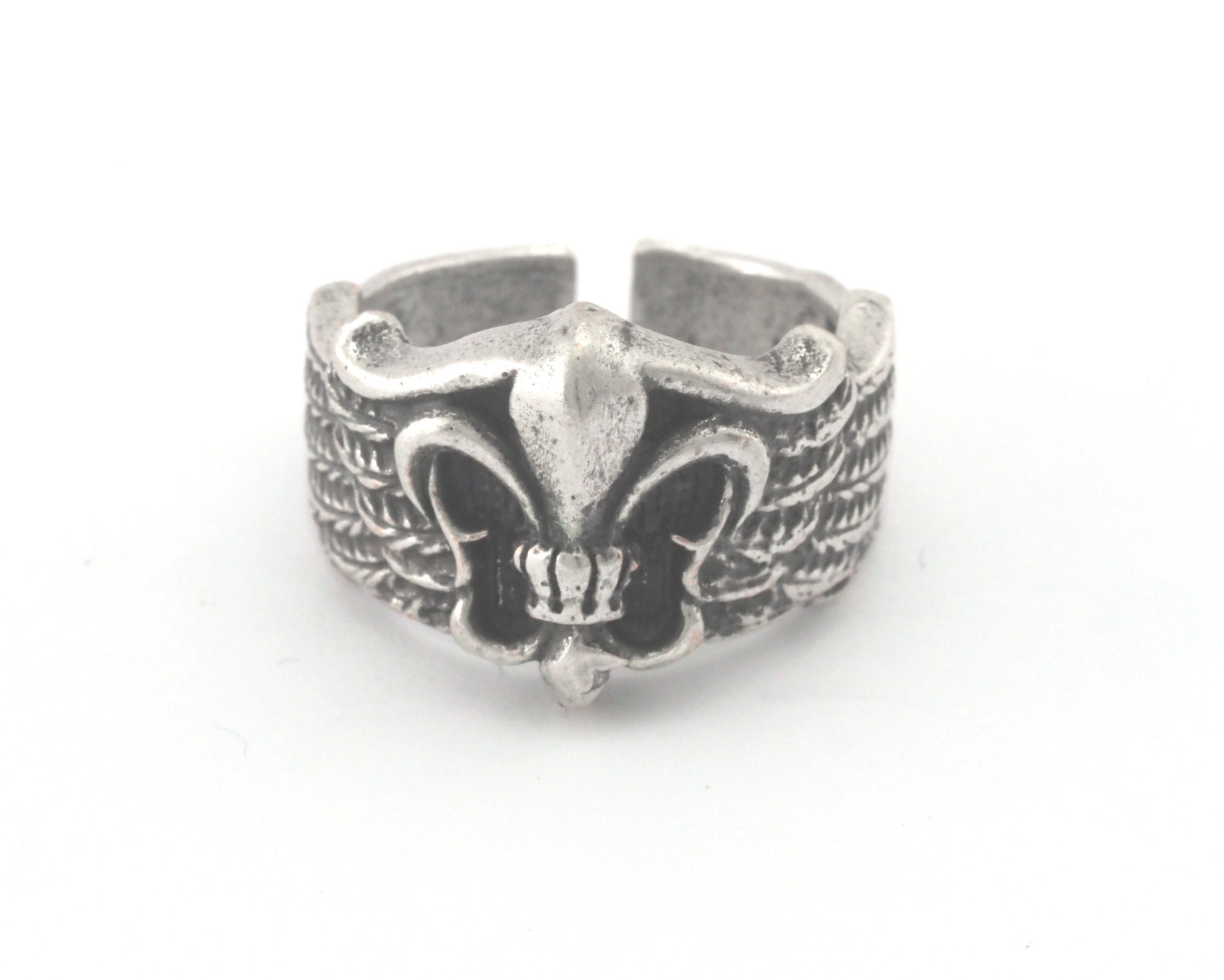 Bague Ajustable Dorée Avec Motif Fleur De Lys Et Strass - Taille 57 (18,1 Mm) - Style Lotus Blanc