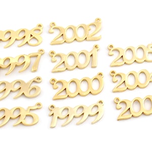 Years, Birth year, Date of birth Charms, Connector Pendant Shiny Gold Plated Brass 26x11mm S393