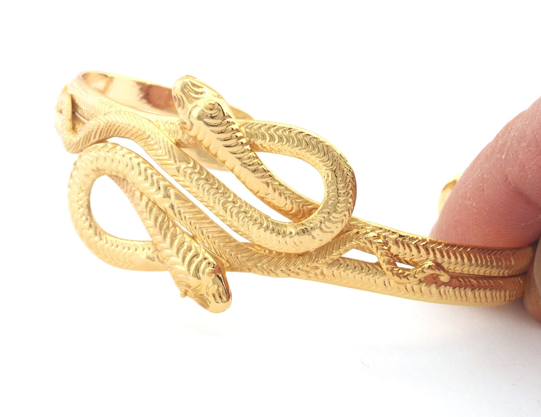 Snakes Bracelet Shiny Gold Plated Brass (55 - 70 Mm Inner Size ...