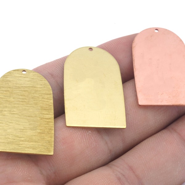 Rectangle Semi Circle 20x35mm Copper - Raw Brushed brass 1 holes charms findings 4681