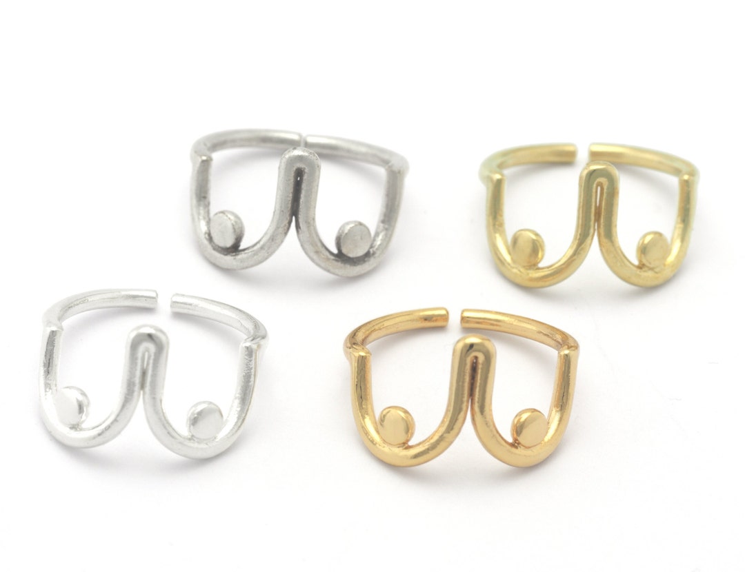 Boobs Ring Adjustable Raw Brass Antique Silver Shiny Silver Shiny