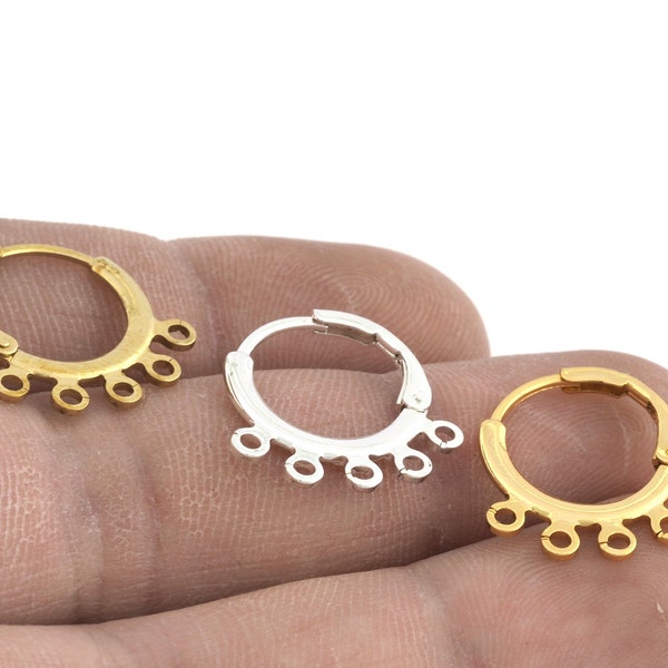 Dangle Earring making hoops lever back connector findings Brass Multi hole 18mm with 5 loop 3822