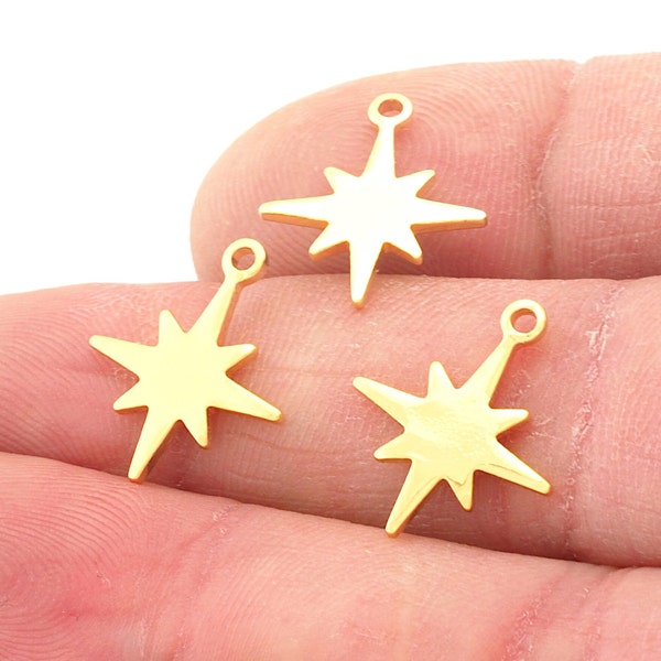 North Star Shiny Gold Plated Copper 17mm Charms ,Findings 2954-56