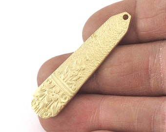 Spoon Pendant Flower Patterned  Raw brass 4054