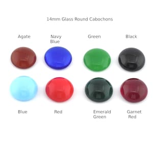 Glass Round Cabochon 14mm Czech Flat Back Agate, Navy Blue, Green, Black, Blue, Red, Emerald Green, Garnet Red  CAB74