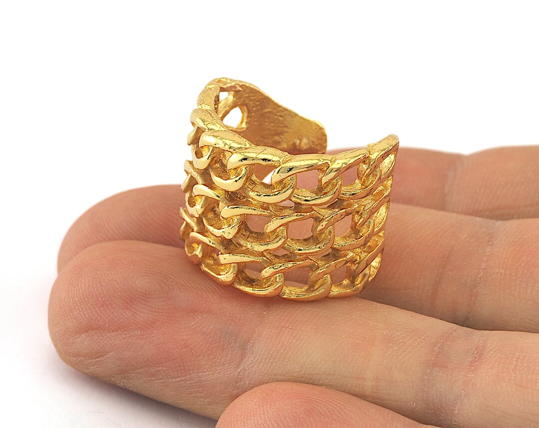 アクセサリー K18 Chain Ring, Adjustable Size Chain Adjustable Ring Gold Plated Brass (18mm 8US Inner Size) 2642