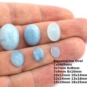 Natuurlijke aquamarijn ECHTE ovale cabochons 5 x 7 6 x 8 7 x 9 8 x 10 10 x 12 10 x 14 12 x 16 13 x 18 15 x 20 18 x 25 mm Plaksteen Cb180 - 04