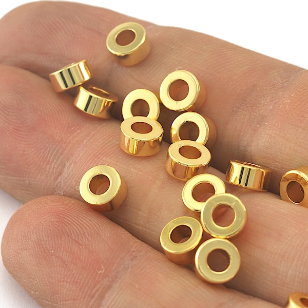 Gold Plated Cylinder Rondelle Beads 3x6mm Brass (hole 3mm) 1650 bab3