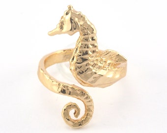 Seahorse Ring Adjustable Ring Gold Plated brass (20mm 10US inner size) 3683