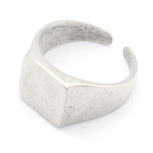 May include: A silver signet ring with a square top. The ring has a textured, antique finish.