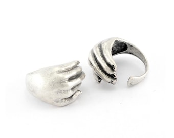 Hand Ring Adjustable Antique Silver Plated brass (18mm 8US inner size) 2739