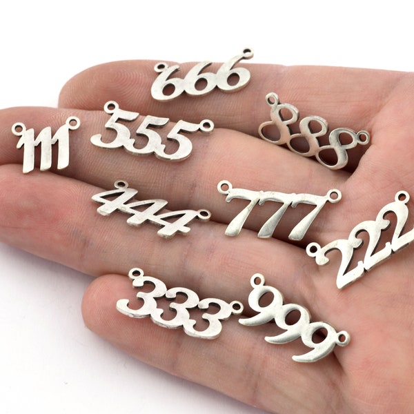 Numbers, Numerical Charms, Connector Pendant Antique Silver Plated Brass 23x11mm S397