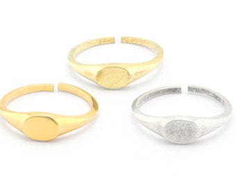 Anello minimalista Impostazioni vuote base anello regolabile anello tag ottone grezzo, argento antico, placcato oro lucido con impostazione base 6x8mm 7.5US 2896