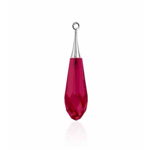 May include: A teardrop-shaped pendant with a faceted red crystal and a silver bail.