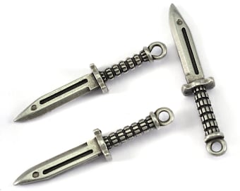 warrior knife antique greek 37x7.5mm antique silver plated alloy  2233