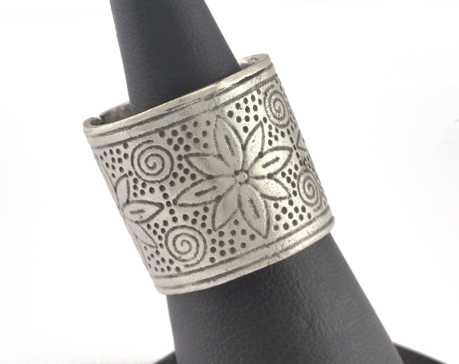 Flower Adjustable Ring Antique Silver Plated Brass (18.5mm 8.5US Inner ...
