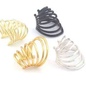 Hoops Ear Cuff clasp On Wrap Earring 7 Hoops Raw Brass, Shiny Silver, Shiny Gold Plated , Black Painted (No Piercings) 30x23mm  Jewelry 4817