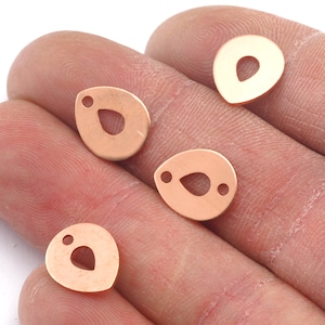 Drop Shape Charms Copper optional hole(s) 12x10mm thickness 0.8mm  S225