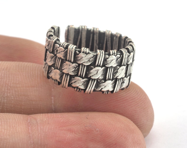 17mm 7US inner size OZ3186 Mesh Ring Adjustable Ring Antique Silver Plated Brass