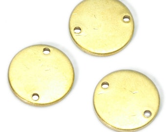 Circle tag Raw Brass 16mm 1.5mm thickness Charms ,Findings 65RK-50 with two holes