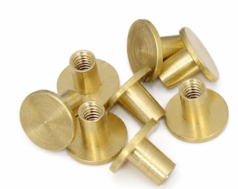 Raw Brass Chicago-schroefstijl, 9 mm kop, 3,7 mm cilinder, 4 mm lengte, 1/8" schroef, Leathercraft-sluiting, boekbindmateriaal - CSC4 0040