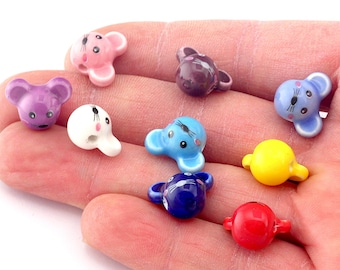 Porcelain Ceramic Colorful Mouse Charms Beads 15x12mm (hole 2mm) bab2 4757